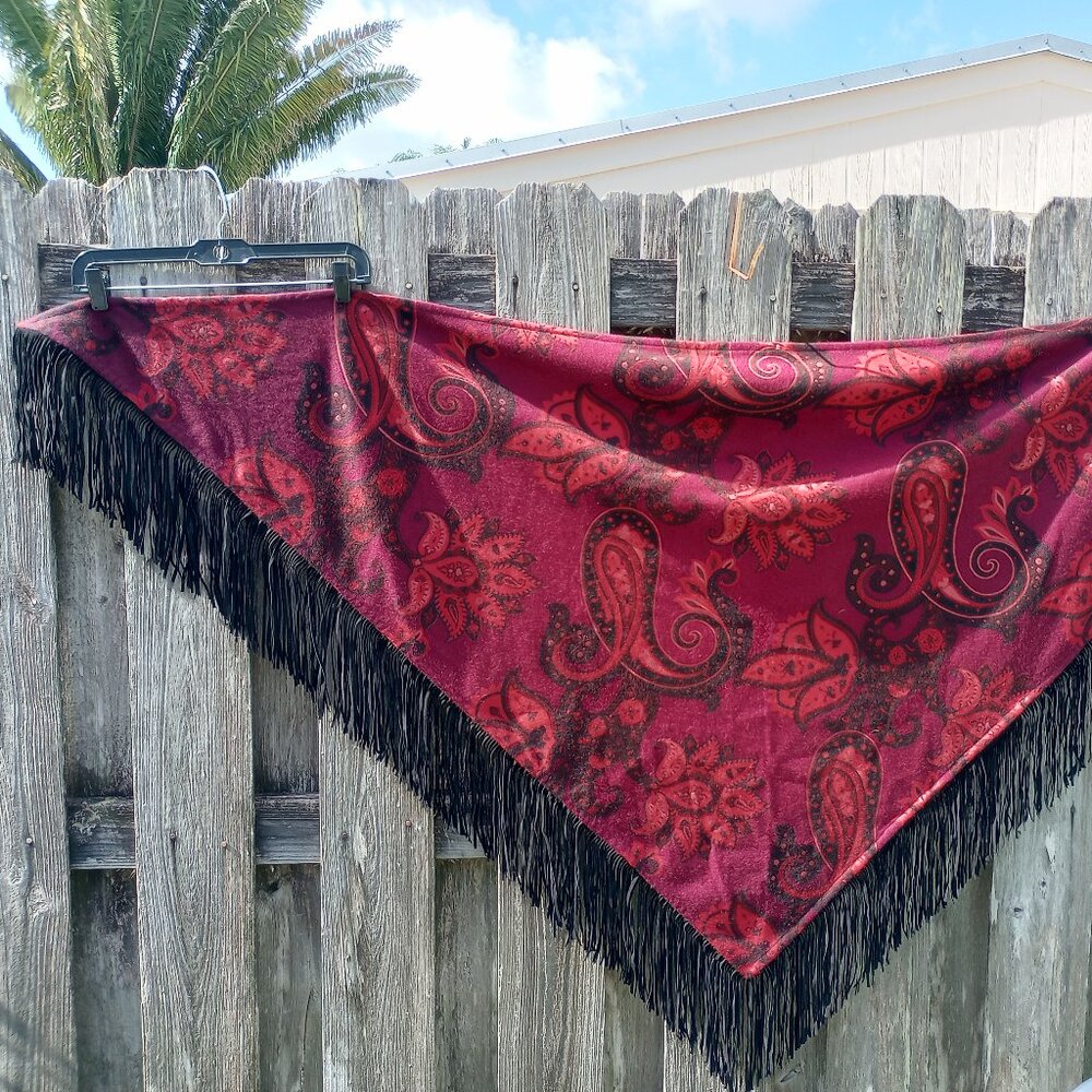 ETRO Paisley 100% Cashmere Shawl , Black leather fringe $2450.00 New Great Gift!